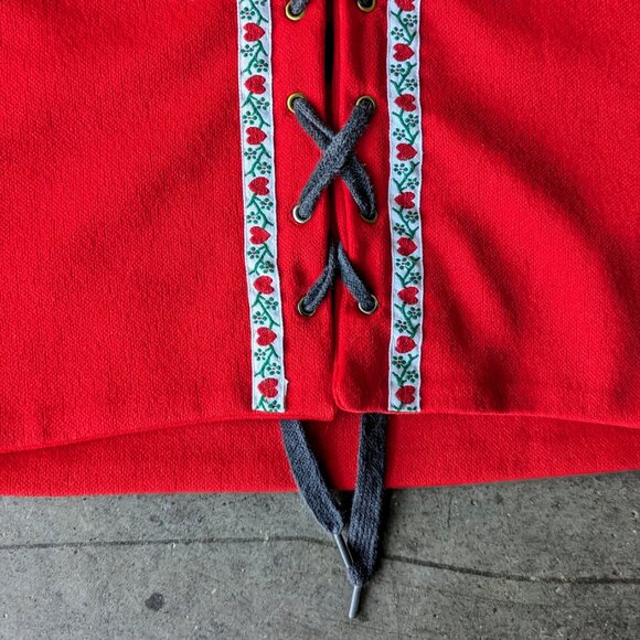 Vintage Handmade Red Floral Trim Lace Up Front Vest - Picture 5 of 9